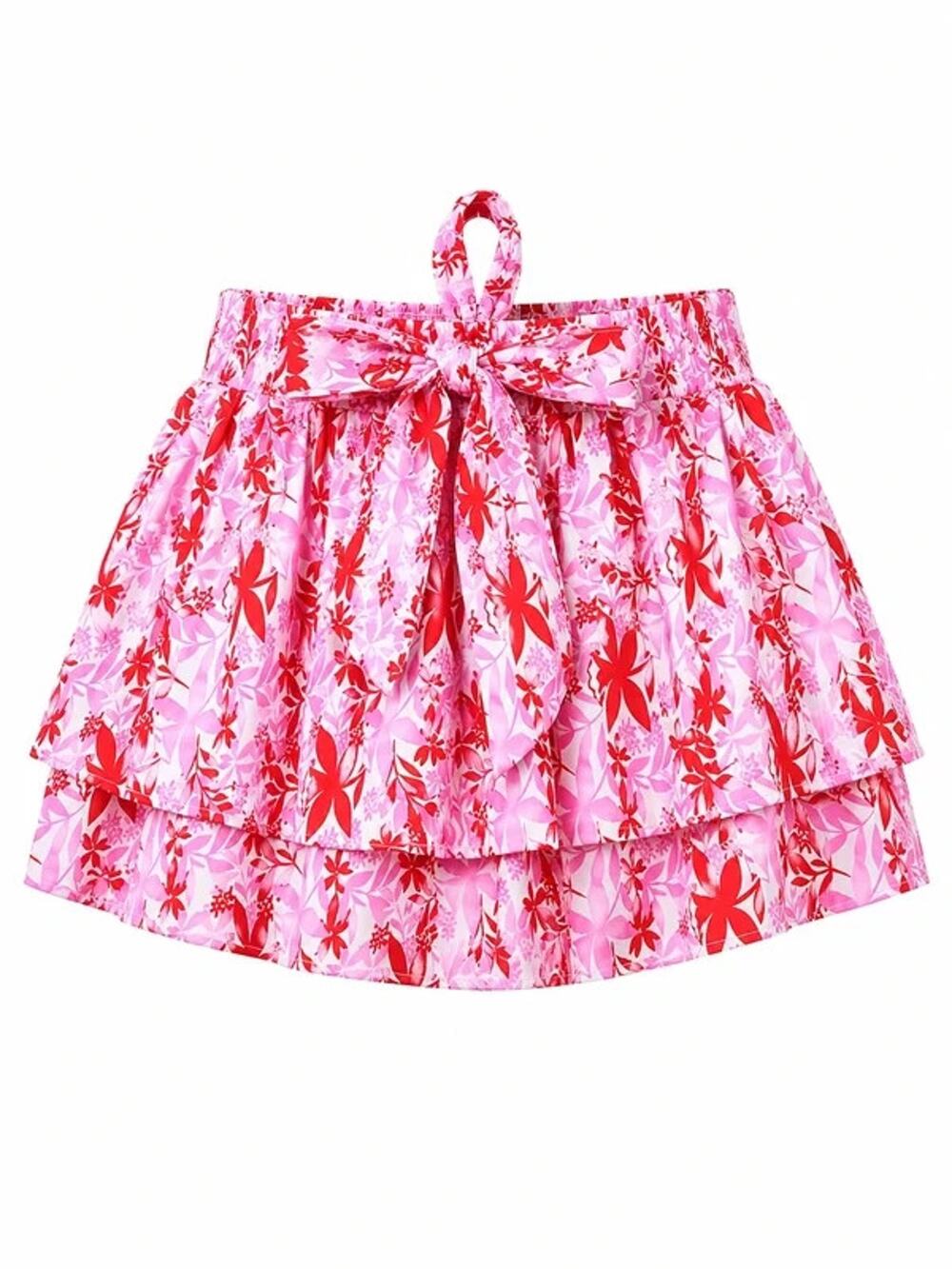 Pink Lily "Madi" Pink & Red Floral Ruffle Skort - Size Small